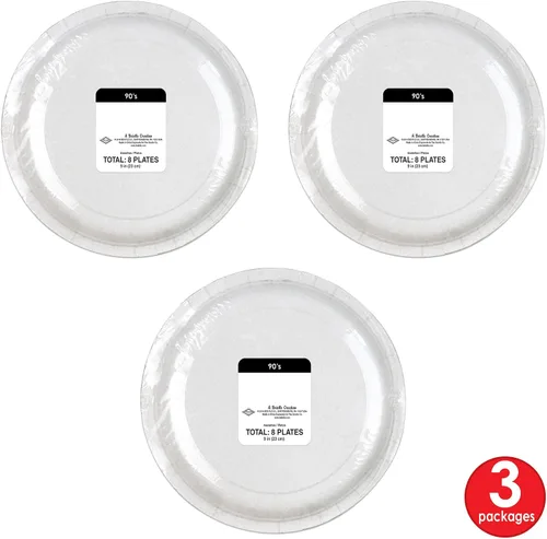 Vista 5 de Beistle Platos de papel CD de 24 piezas de vajilla retro de los años 90 para suministros de fiesta temática de los años 90, celebrando contigo desde