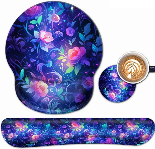 Vista 16 de Alfombrilla de mouse ergonómica para juegos con soporte de muñeca y teclado de espuma viscoelástica con base antideslizante para escritorio