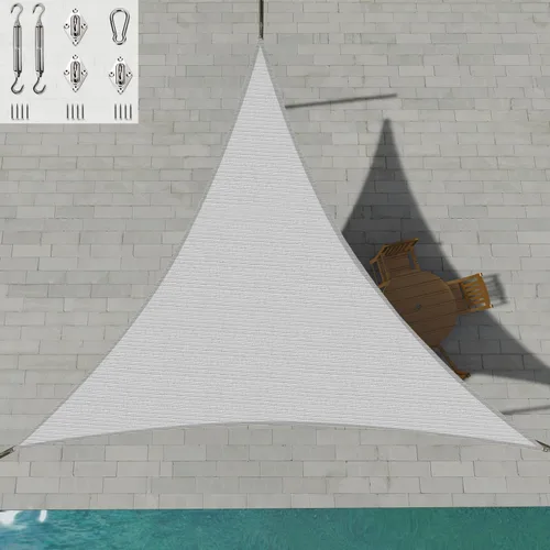 Vista 18 de Patio Paradise - Toldo parasol beige de 2 x 2 x 2 pies con kit de herrajes de 6 pulgadas, toldo triangular equilátero, tela duradera