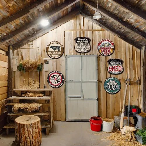 Vista 6 de Any Name's My Tools My Rules Garage - Letrero de hojalata personalizado para garaje, rústico, estilo shabby, vintage, retro, cocina, bar, pub