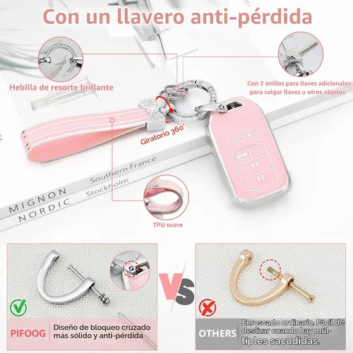 Vista 3 de PIFOOG Funda para llavero rosa para Honda Accord CRV Civic Pilot Passport Insight, accesorios con 5 botones, funda para llaves de automóvil