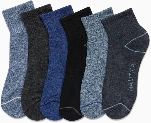 Vista 4 de Nautica Calcetines de rendimiento para hombre con comodidad acolchada paquete de 6