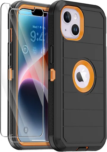 Vista 21 de Funda para iPhone 14 con 2 protectores de pantalla, resistente a los golpes, a prueba de caídas, a prueba de polvo, cuerpo completo, resistente