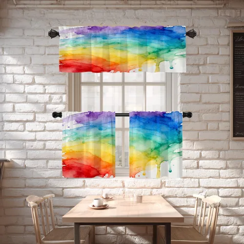 Vista 2 de Shrahala Cortinas de nivel de chakras con mandala beige para ventanas de cocina, paneles de cortina de ventana de mandala multicapa de poliéster