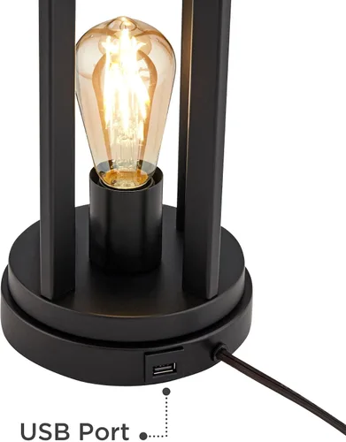 Vista 3 de 360 Lighting Marcel - Juego de 2 lámparas de mesa industriales modernas de 24.25 pulgadas de alto con puerto de carga USB y luz nocturna LED de tela