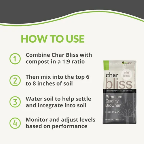 Vista 3 de Char Bliss (1 cuarto de galón) - Biochar orgánico para plantas - Enmienda orgánica del suelo de biochar con certificación OMRI - Carbón hortícola