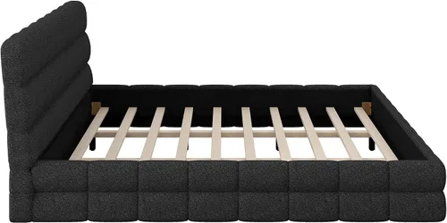 Vista 9 de KLMM Unique King Size Upholstered Platform Bed with Thick Fabric, Grounded Bed with Solid Frame,for Kids Teens Adults Bedroom Use (Black-TF, King)