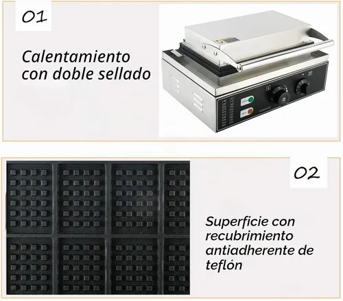 Vista 4 de 10pcs Commercial Waffle Maker Rectangle Nonstick Electric Waffle Maker Machine 110V Temperature and Time Control Waffle Machine ProductName