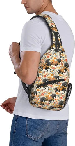 Vista 6 de Small Crossbody Bags for Women Men - Vintage Flowers Horse Black Print Adjustable Shoulder Bag Fanny Packs Belt Sling Bag Crossbody Purses Backpack