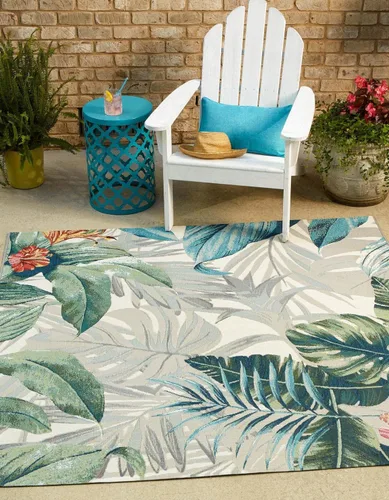 Vista 11 de Unique Loom Outdoor Botanical Collection - Alfombra Kula (4 pies 1 pulgada octágono multi/gris)