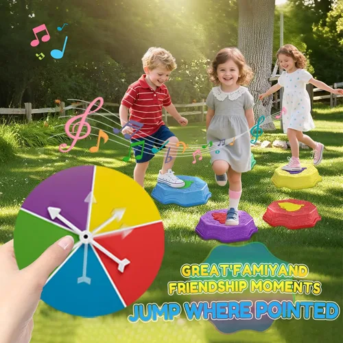 Vista 5 de Piedras Saltarinas para Niños con Luz y Música, Juguete Sensorial para Pequeñitos para Curso de Obstáculos y Coordinación, Regalos de Cumpleaños