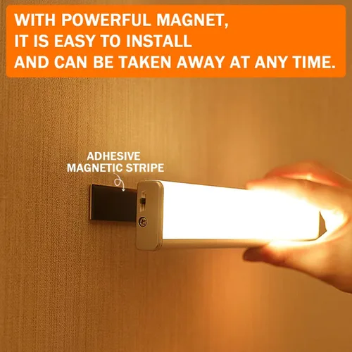 Vista 8 de Paquete de 6 luces LED con sensor de movimiento, 10 luces LED para armario, funciona con pilas, barra de luz nocturna magnética adhesiva