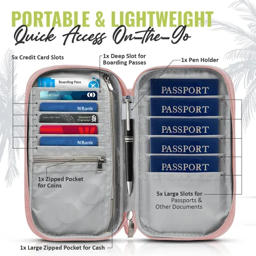 Vista 2 de Organizador de documentos de viaje, soporte para pasaporte familiar, billetera premium para mujeres y hombres, funda portátil y plegable