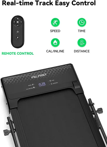 Vista 5 de FelFast Walking Pad Treadmill, 12% 5-Level Auto Incline, 2-in-1 Under Desk Foldable w/Remote Control, 12 HIIT Mode, 265 Lbs, 7.6 MPH Max, Portable