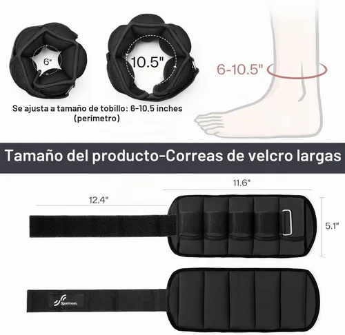 Vista 5 de Sportneer Adjustable Ankle and Wrist Weights for Women Pair of 4lb/13lb Negro