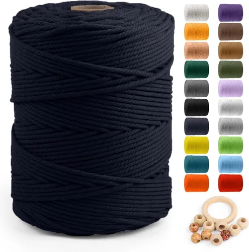 Vista 60 de ZUEXT Cordón de algodón para macramé de 4 mm x 500 m, ZUEXT Cordones trenzados naturales hechos a mano en verde manzana de 4 hebras, cuerda de lana