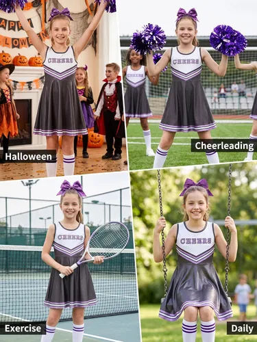 Vista 5 de lontakids Disfraces de animadora para niñas, vestidos de 4 piezas Negro