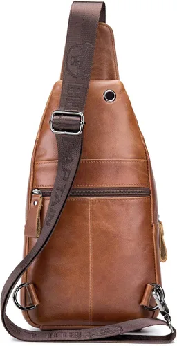 Vista 4 de BULLCAPTAIN Bolso cruzado de cuero para hombre, bolso bandolera de hombro, bolsas casuales para el pecho, para viajes, senderismo, mochilas