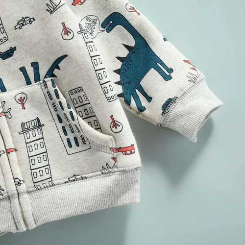 Vista 4 de Conjunto deportivo de dinosaurio de manga larga con capucha y pantalones para bebé recién nacido ropa