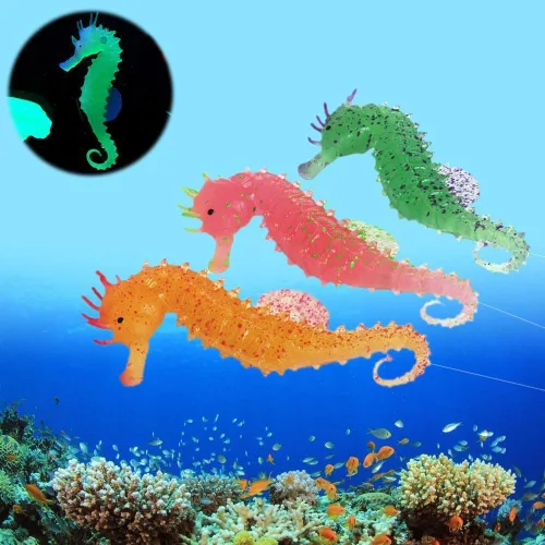 Vista 3 de 3 piezas de ornamento de acuario brillante efecto flotante caballo de mar artificial para decoración de peceras