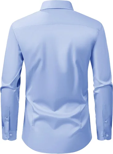 Vista 2 de Alimens & Gentle Camisas de vestir para hombre, manga larga, elásticas, sin arrugas, con botones