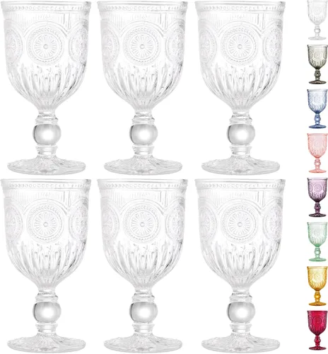 Vista 14 de Juego de copas de vino ámbar Yungala de 6 unidades, copas vintage de 10 onzas con diseño de nudos