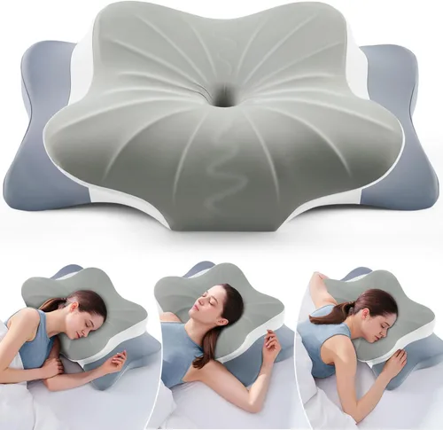 Vista 8 de Almohada cervical para el cuello para aliviar el dolor, almohada cervical con almohadas ergonómicas de espuma viscoelástica con doble altura