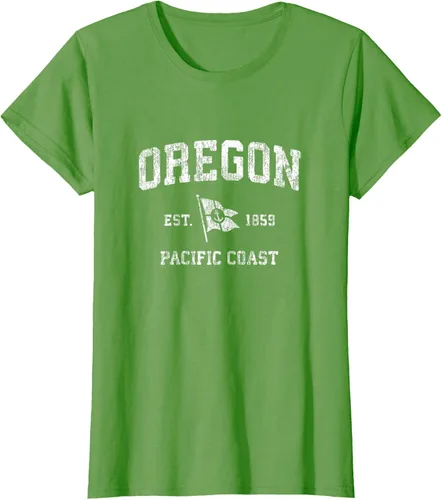 Vista 4 de Oregon Vintage barco ancla bandera diseño de West Coast Retro Tee, hombre S, Arándano