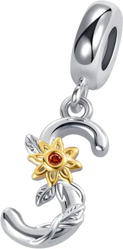 Vista 2 de MZC Jewelry Dijes de letras para pulseras, cuentas colgantes con inicial de girasol dorado del alfabeto de la A a la Z, nombre mayúscula para collar
