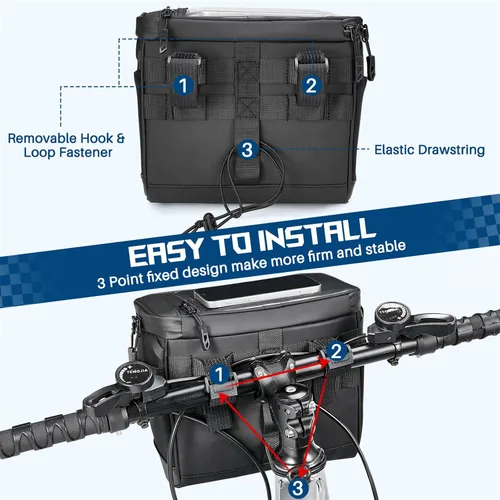 Vista 7 de WOTOW Bolsa para Manillar Delantero de Bicicleta - Bolsas de Canasta para Manillar de Bicicleta Grande Reflectante Impermeable Alforja