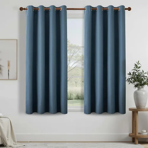 Vista 9 de DONREN Cortinas opacas completas para dormitorio, aislamiento térmico y reducción de ruido, cortinas de lino con ojales para sala de estar y Negro