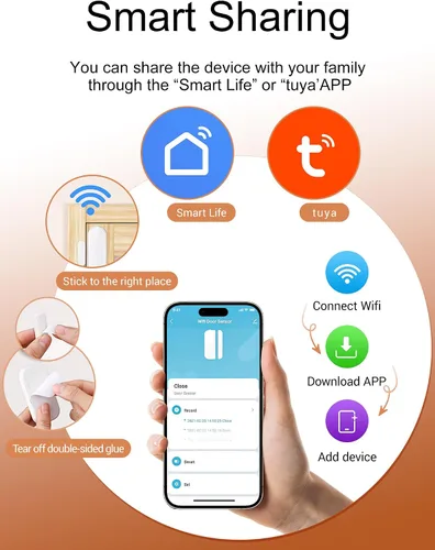 Vista 3 de Heiman Alarmas de Ventana y Puerta Cuando se Abren, Sensor de Timbre de Puerta WiFi, Sensor de Contacto para Seguridad del Hogar, Detector Magnético
