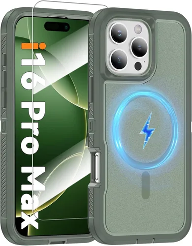 Vista 21 de Funda magnética para iPhone 13/iPhone 14 [compatible con Magsafe] [protector de pantalla de vidrio] [protección de grado militar de doble capa]