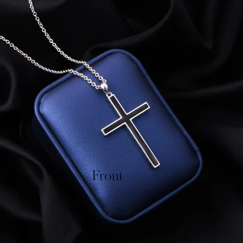 Vista 4 de FLYOW Collar de cruz para hombres, niños y mujeres, joyería de plata de ley 925 con cadena fuerte de 24 pulgadas de largo, regalos para el día
