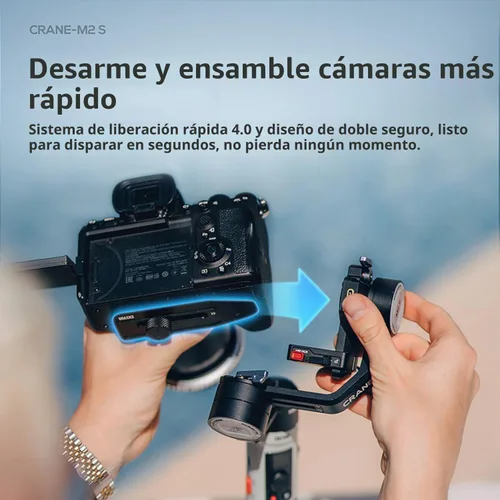 Vista 3 de Zhiyun Crane M2S Combo Gimbal Estabilizador para cámaras, luz de llenado integrada, control Bluetooth, disparo vertical, compatible con cámaras sin