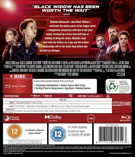 Vista 3 de Marvel Studios Black Widow Blu-ray 2021 Region Free