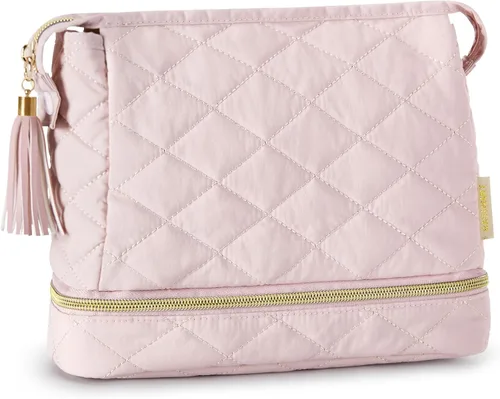 Vista 34 de BAGSMART Pequeña bolsa de maquillaje, neceser portátil esponjoso con cierre de cremallera con encanto, organizador de viaje resistente al agua