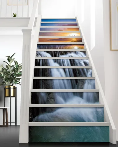 Vista 24 de FLFK Calcomanías para escaleras - Adhesivos para escaleras, Calcomanías autoadhesivas para escalones de Sunrise Coast, para decoración del hogar
