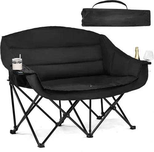 Vista 31 de Silla de camping de gran tamaño con calefacción, resistente, acolchada Negro (Allblack)