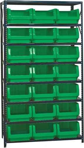 Vista 368 de Quantum QSBU-245BK Heavy Duty Shelving Unit with (7) Shelves and (24) QUS245 Black Bins for Garage Warehouse Storage Distribution 400 lb Load