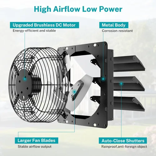 Vista 7 de HG Power Ventilador de escape solar de 12 pulgadas con termostato y control