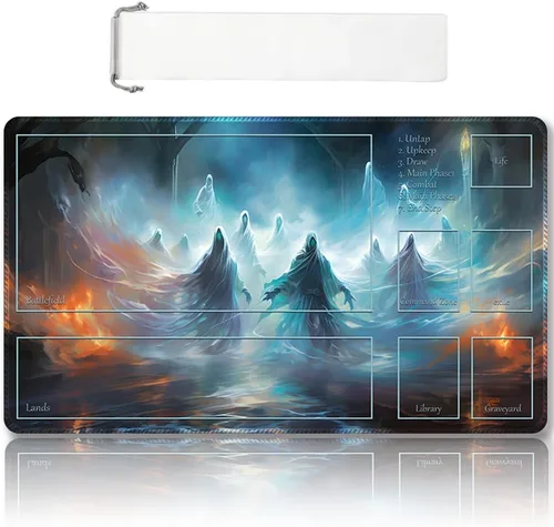Vista 43 de Tapete de juego MTG cosido de alta calidad con zonas y parte trasera de goma antideslizante, tapete de juego TCG para MTG y otros juegos de cartas