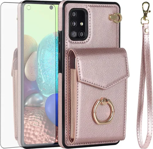 Vista 8 de Asuwish Funda de teléfono para Samsung Galaxy A71 5G con protector de pantalla de vidrio templado y soporte de anillo de bloqueo RFID, soporte