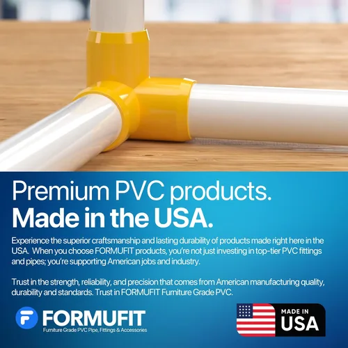 Vista 7 de Codo de 3 vías de PVC de grado para muebles de 1 pulgada en amarillo, fabricado en Estados Unidos, resistente a los rayos UV, a prueba de impactos