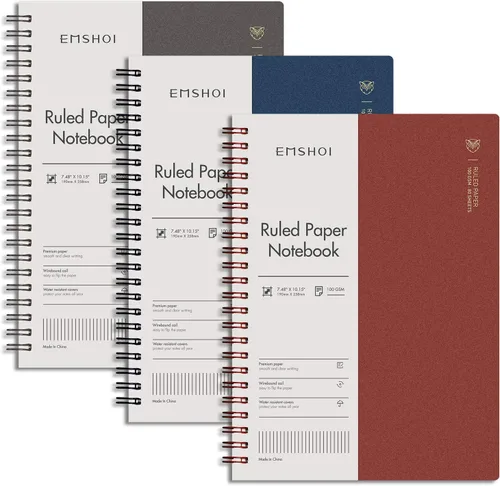 Vista 17 de EMSHOI Cuaderno diario en espiral rayado de 7.48" x 10.15" - Paquete de 3, 480 páginas de papel grueso de 100gsm, cuadernos grandes B5 con rayas