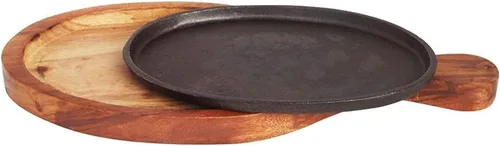 Vista 3 de Plato de madera para servir con base de murciélago y bandeja Sizzler, marrón, paquete de 1