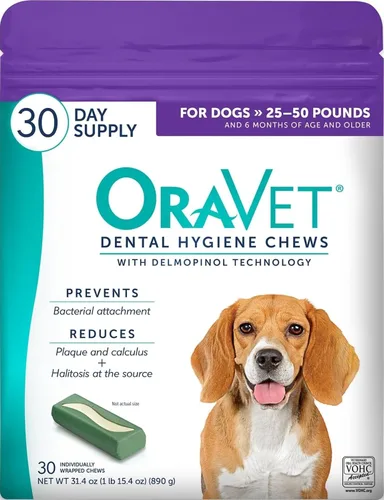 Vista 10 de Oravet Masticables dentales para perros, masticables para cuidado y higiene oral (perros medianos, 25-50 lbs.) Bolsa morada, 14
