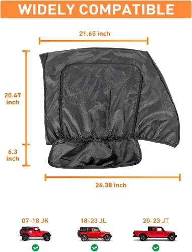 Vista 6 de Savadicar Parasol para ventana delantera, parasol de malla transpirable para ventana lateral, media cubierta, compatible con Jeep Wrangler TJ JK JL