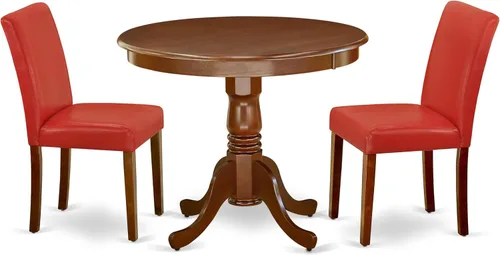 Vista 27 de East West Furniture ANAB3-AWA-05 - Juego de mesa de comedor moderno de 3 piezas, incluye una mesa de cocina redonda con pedestal y 2 sillas