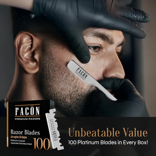 Vista 5 de Facón Navajas rectas para hombres - Kit de navaja de barbero profesional de borde recto con 100 cuchillas, afeitadora clásica de acero inoxidable